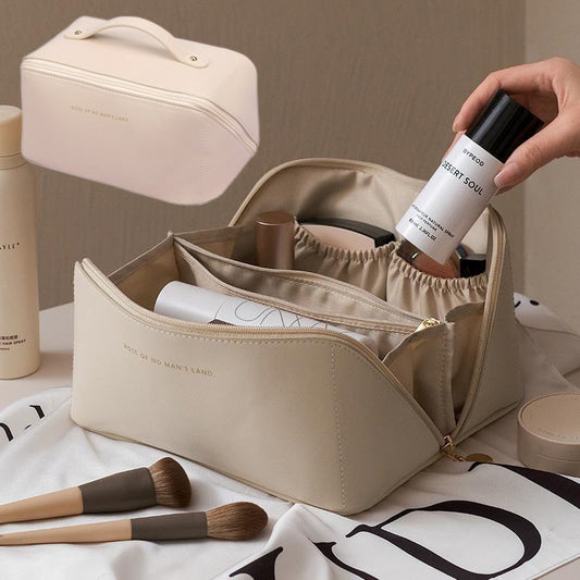 Leather Makeup Bag – Large Capacity Travel Cosmetic Organizer