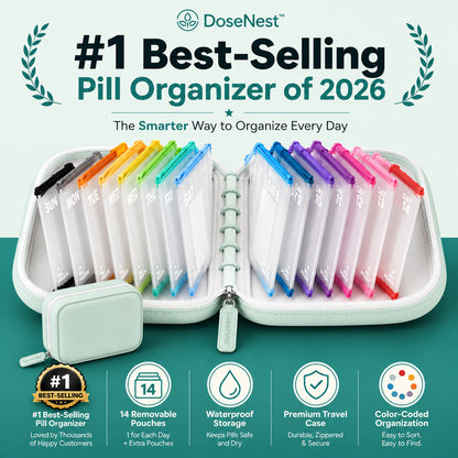 Pill Organizer Gift for Seniors – 14-Pouch Travel Medicine & Vitamin Binder, Removable Color-Coded Pouches, Waterproof – 50% OFF💊