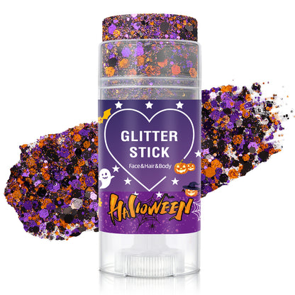 👻 Halloween Body Glitter Stick, High‑Shimmer Chunky Sequins, Festival‑Colored Face & Body Makeup