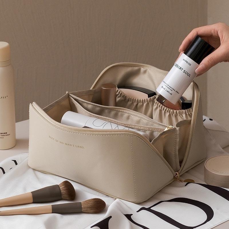 Leather Makeup Bag – Large Capacity Travel Cosmetic Organizer