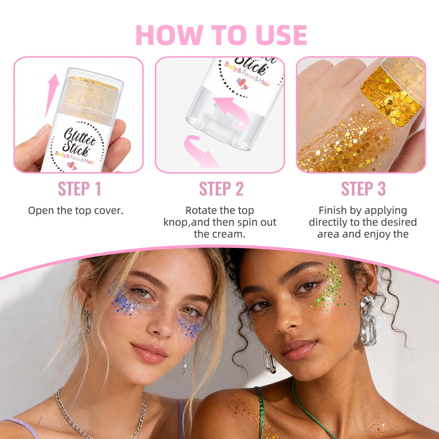 👻 Halloween Body Glitter Stick, High‑Shimmer Chunky Sequins, Festival‑Colored Face & Body Makeup