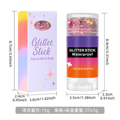 👻 Halloween Body Glitter Stick, High‑Shimmer Chunky Sequins, Festival‑Colored Face & Body Makeup