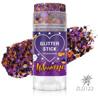 👻 Halloween Body Glitter Stick, High‑Shimmer Chunky Sequins, Festival‑Colored Face & Body Makeup