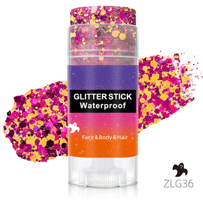 👻 Halloween Body Glitter Stick, High‑Shimmer Chunky Sequins, Festival‑Colored Face & Body Makeup