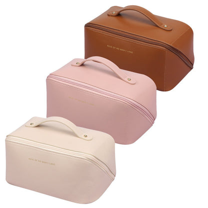 Leather Makeup Bag – Large Capacity Travel Cosmetic Organizer