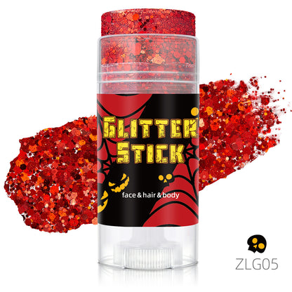 👻 Halloween Body Glitter Stick, High‑Shimmer Chunky Sequins, Festival‑Colored Face & Body Makeup
