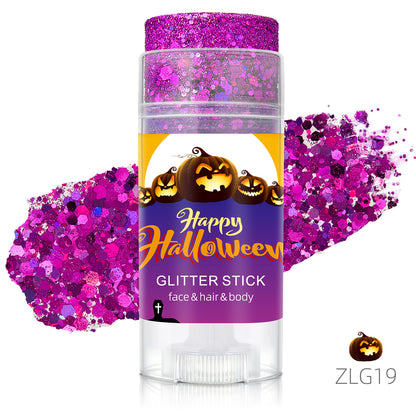 👻 Halloween Body Glitter Stick, High‑Shimmer Chunky Sequins, Festival‑Colored Face & Body Makeup