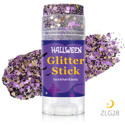 👻 Halloween Body Glitter Stick, High‑Shimmer Chunky Sequins, Festival‑Colored Face & Body Makeup