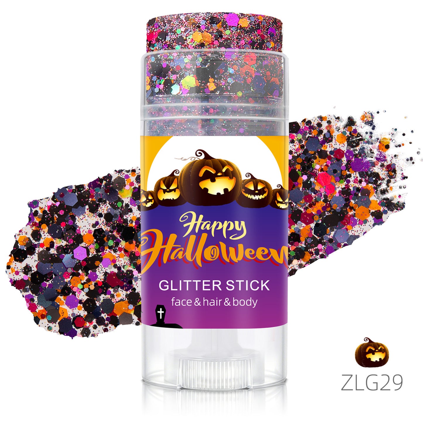 👻 Halloween Body Glitter Stick, High‑Shimmer Chunky Sequins, Festival‑Colored Face & Body Makeup
