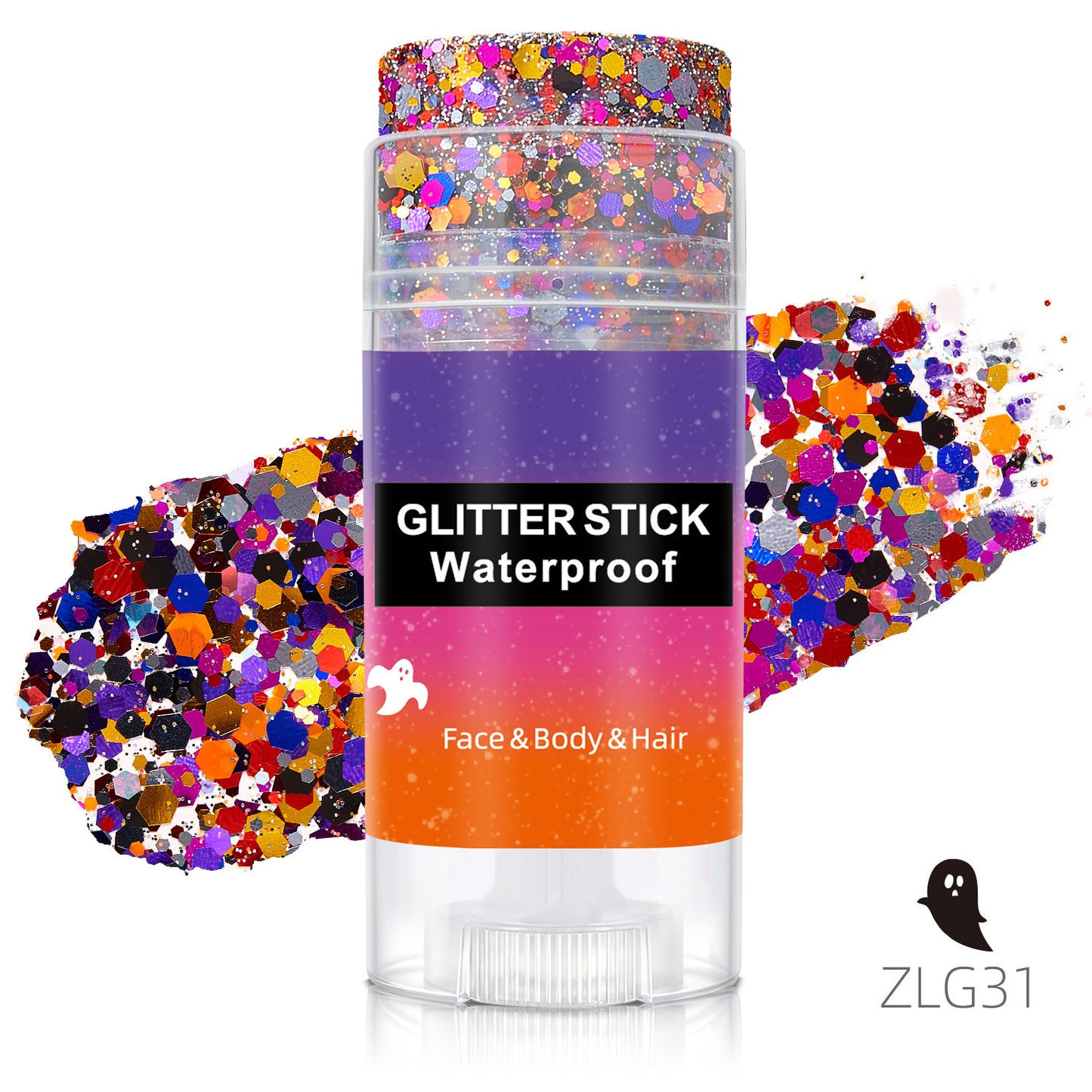 👻 Halloween Body Glitter Stick, High‑Shimmer Chunky Sequins, Festival‑Colored Face & Body Makeup
