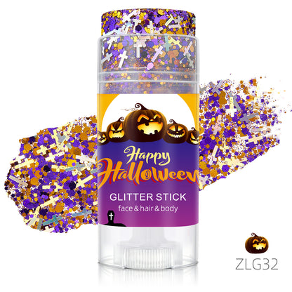 👻 Halloween Body Glitter Stick, High‑Shimmer Chunky Sequins, Festival‑Colored Face & Body Makeup