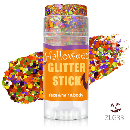 👻 Halloween Body Glitter Stick, High‑Shimmer Chunky Sequins, Festival‑Colored Face & Body Makeup
