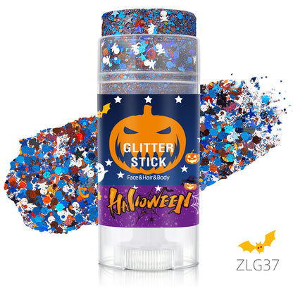 👻 Halloween Body Glitter Stick, High‑Shimmer Chunky Sequins, Festival‑Colored Face & Body Makeup