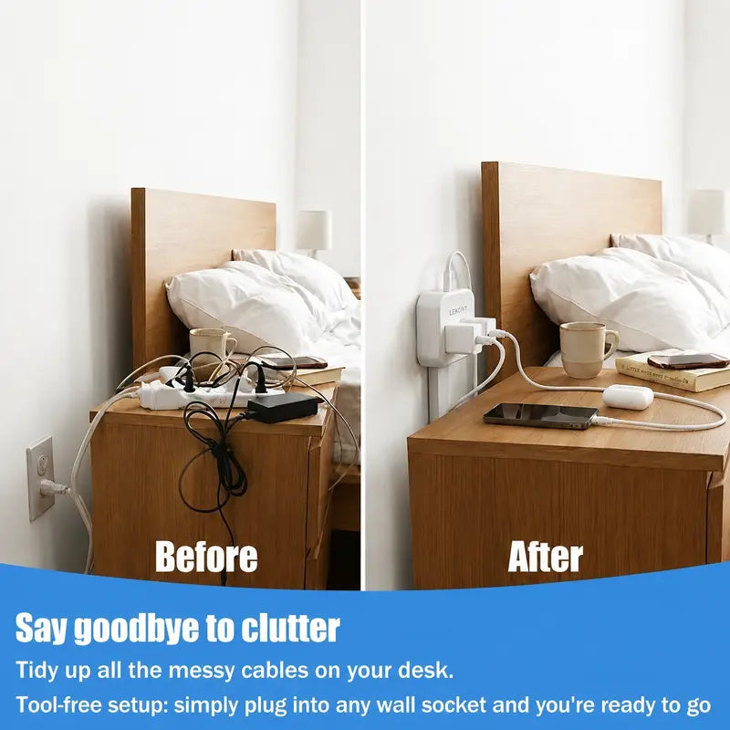 360° Rotating Outlet Extender Stick 🌀 2 AC + 2 USB‑A + 1 USB‑C, 17"‑26" Extension, Reaches Hidden Outlets Behind Sofa, Nightstands, Desks & Furniture
