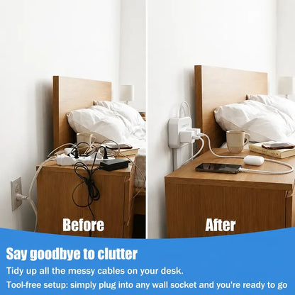 360° Rotating Outlet Extender Stick 🌀 2 AC + 2 USB‑A + 1 USB‑C, 17"‑26" Extension, Reaches Hidden Outlets Behind Sofa, Nightstands, Desks & Furniture