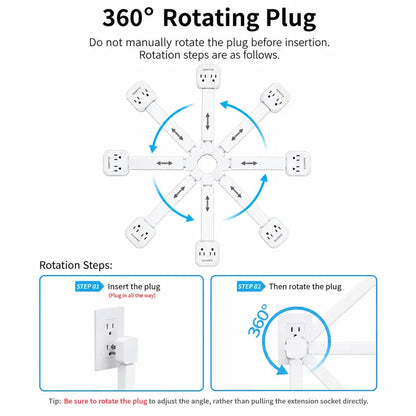 360° Rotating Outlet Extender Stick 🌀 2 AC + 2 USB‑A + 1 USB‑C, 17"‑26" Extension, Reaches Hidden Outlets Behind Sofa, Nightstands, Desks & Furniture