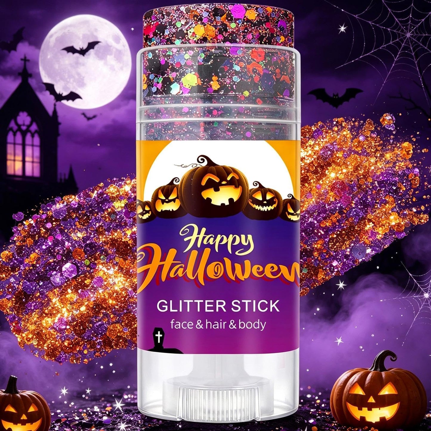 🎃4 Pack Halloween Body Glitter Sticks | Waterproof Chunky Sequins for Face, Hair & Body, Cosplay Carnival Party Makeup