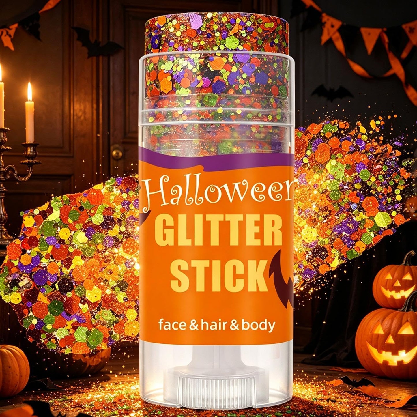 🎃4 Pack Halloween Body Glitter Sticks | Waterproof Chunky Sequins for Face, Hair & Body, Cosplay Carnival Party Makeup