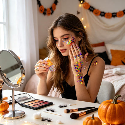 🎃4 Pack Halloween Body Glitter Sticks | Waterproof Chunky Sequins for Face, Hair & Body, Cosplay Carnival Party Makeup
